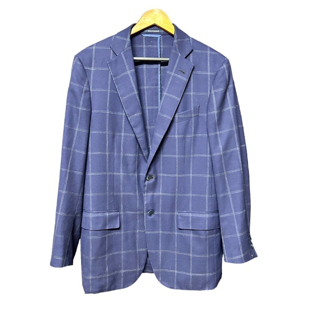 Ermenegildo Zegna Mens Blazer Jacket Size 50R Blue Window Pane Classic Fit